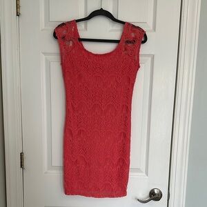 Elegant Coral Lace Dress